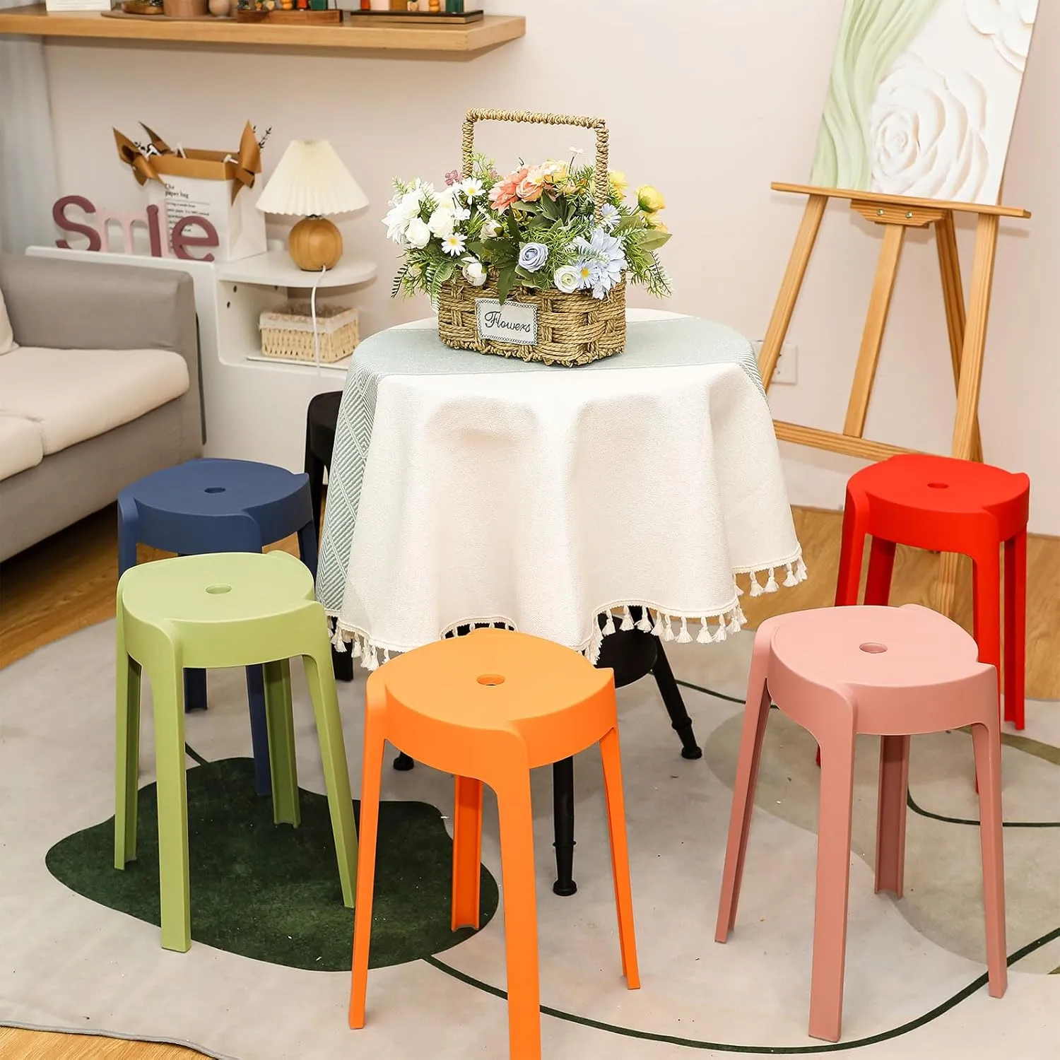 Nosiny 6 Pack Plastic Stackable Stools 18 Inch Portable Nesting Stack Stools Round Colorful Backless Bar Seating for Home Party Office
