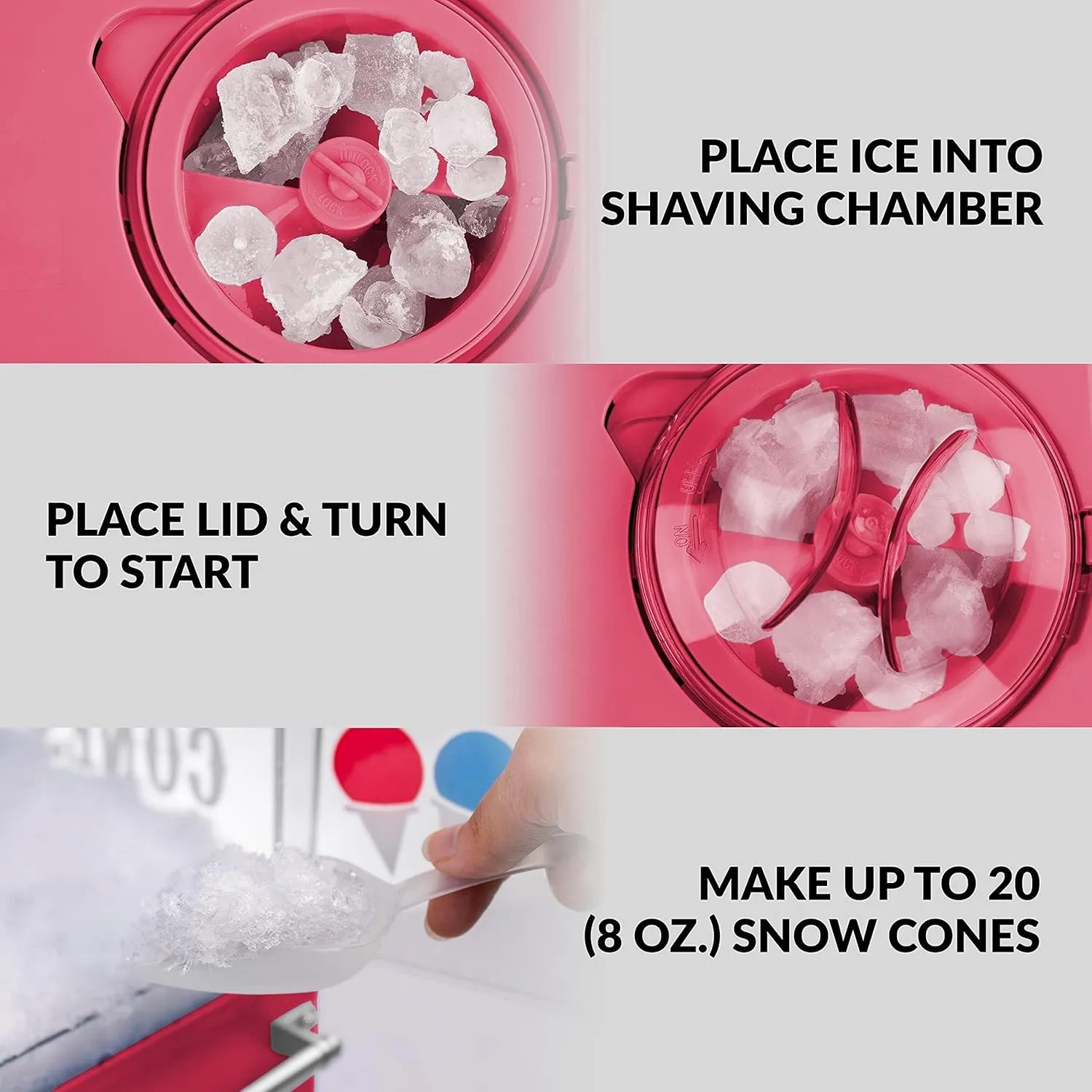 Nostalgia Vintage Countertop Snow Cone Machine - Slushie Machine - Shaved Ice Machine and Crushed Ice Maker - Makes 20 Icy Treats, Includes 2 Reusable Plastic Cups & Ice Scoop – Red