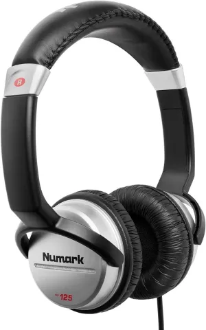 Numark HF125 | Ultra-Portable Professional DJ Headphones With 6ft Cable, 40mm Drivers for Extended Response & Closed Back Design for Superior Isolation, Silver, Оne Расk