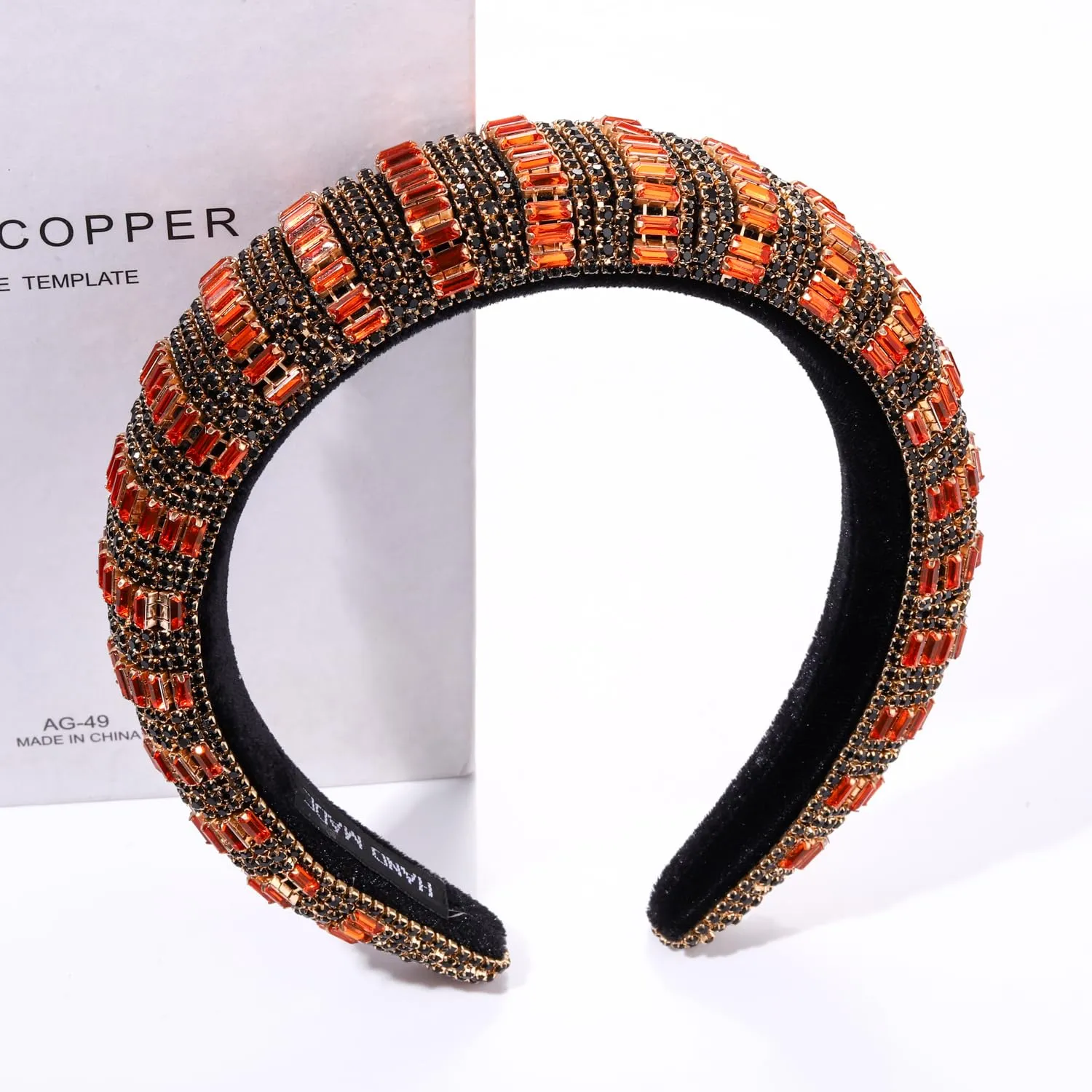 NVENF Crystal Rhinestone Padded Headbands for Women Beaded Crystal Embellished Hairband Wide Bejewelled Velvet Headband Hair Accessory or Girls Holiday Party Prom Gifts (Halloween 2)