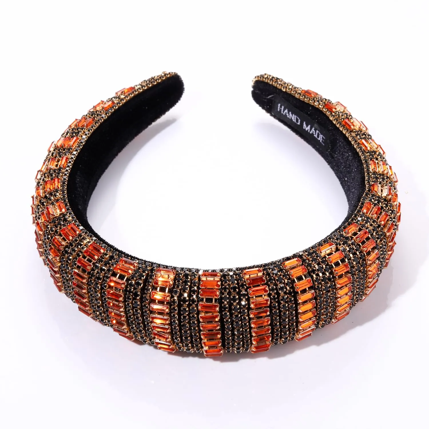 NVENF Crystal Rhinestone Padded Headbands for Women Beaded Crystal Embellished Hairband Wide Bejewelled Velvet Headband Hair Accessory or Girls Holiday Party Prom Gifts (Halloween 2)