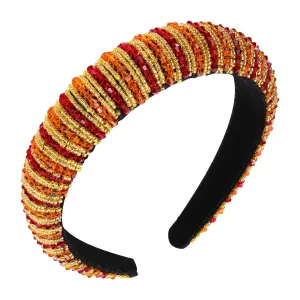 NVENF Thanksgiving Jeweled Padded Headband - Orange Rhinestone Beads Embellished Autumn Fall Hair Accessory for Women