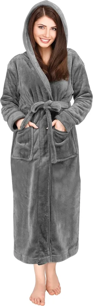 NY Threads Womens Fleece Hooded Bathrobe Plush Long Spa Robe