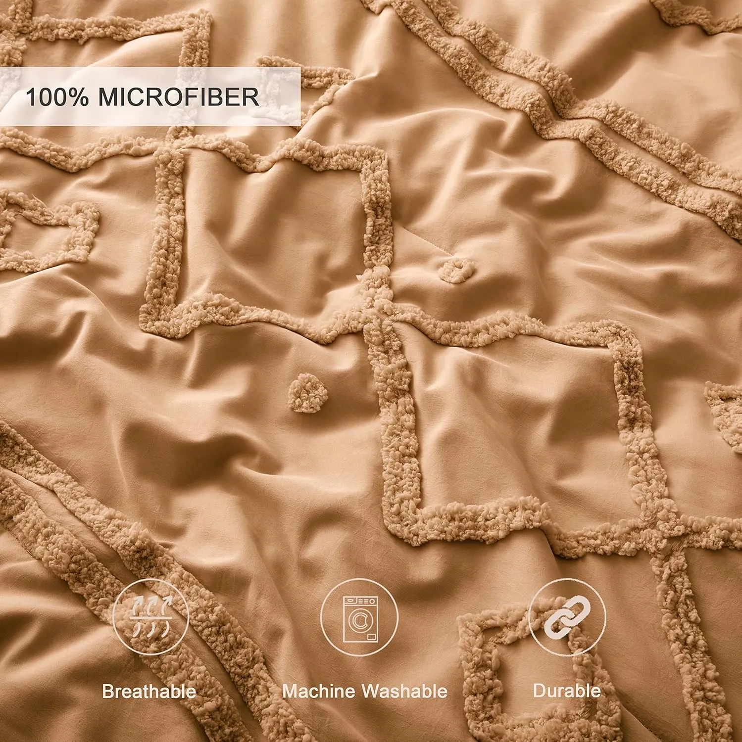 Oli Anderson Burnt Orange King Comforter Set Tufted Bedding Set King 3 Pieces, Boho Shabby Chic Comforter with 2 Pillowcases (Burnt Orange,King)
