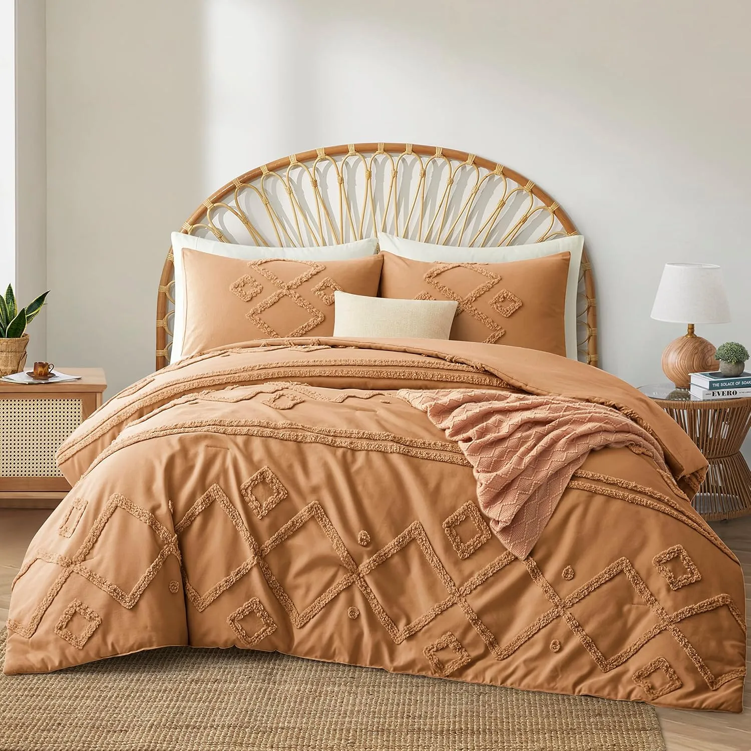 Oli Anderson Burnt Orange King Comforter Set Tufted Bedding Set King 3 Pieces, Boho Shabby Chic Comforter with 2 Pillowcases (Burnt Orange,King)