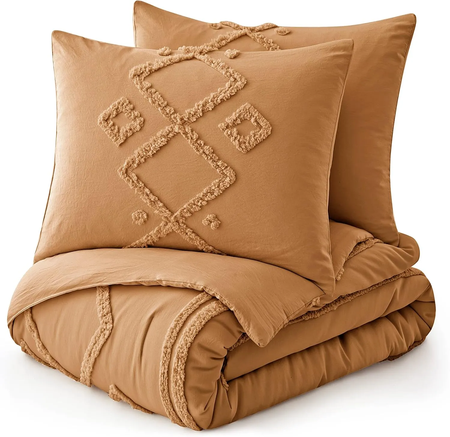 Oli Anderson Burnt Orange King Comforter Set Tufted Bedding Set King 3 Pieces, Boho Shabby Chic Comforter with 2 Pillowcases (Burnt Orange,King)
