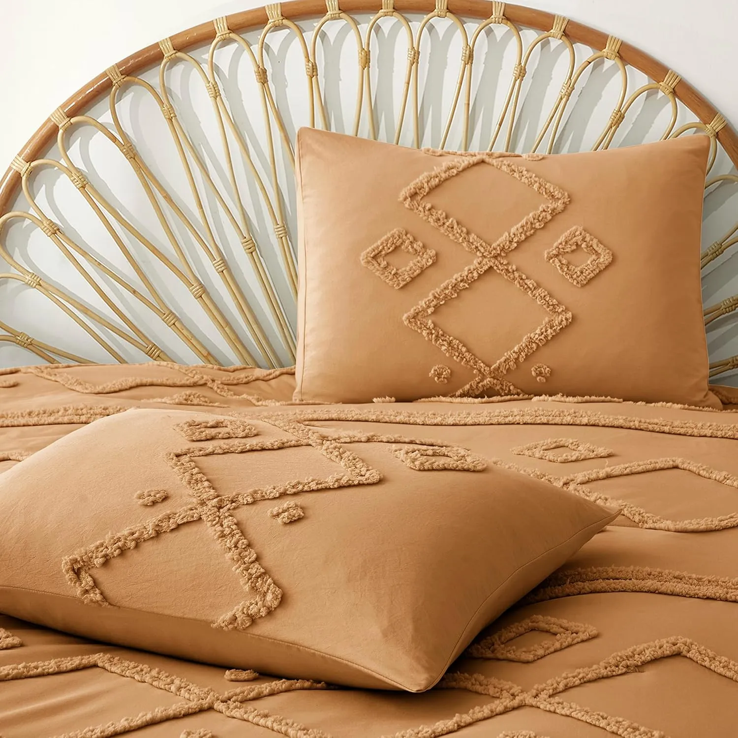 Oli Anderson Burnt Orange King Comforter Set Tufted Bedding Set King 3 Pieces, Boho Shabby Chic Comforter with 2 Pillowcases (Burnt Orange,King)