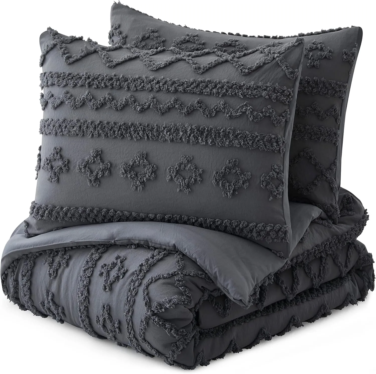Oli Anderson Grey Queen Comforter Set Tufted Geometry Bedding Set Queen 3 Pieces, Boho Shabby Chic Comforter with 2 Pillowcases (Grey,Queen)