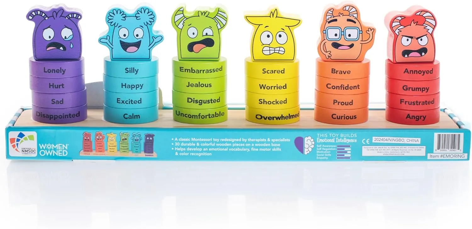 Open The Joy Emotions Stacking Rings – 30pc Rainbow Stacking Toy for Toddlers, Baby Sensory Learning Toy, Fine Motor Skill Development – Montessori Toys for 1 Year Old, Ages 12 Months and Up