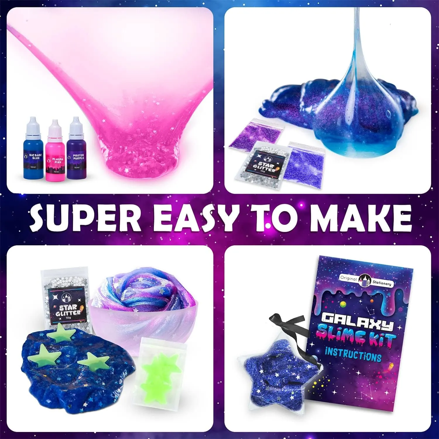 Original Stationery 22-Piece Mini Galaxy Slime Kit for Girls with Glitter and Glow in The Dark Powder – Create Pink, Purple & Blue Galactic Slime, Fun Birthday Gift