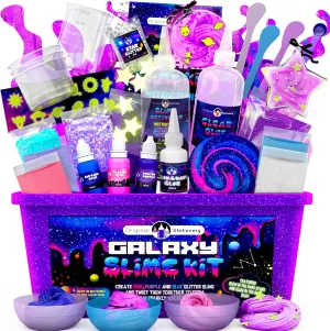 Original Stationery Galaxy Slime Kit, Slime Maker Set with Glow in The Dark Stickers, Dark Powder to Make Glitter & Galactic Slimes, Fun Slime Kit for Girls 10-12 and Birthday Gifts for Girl 8-12