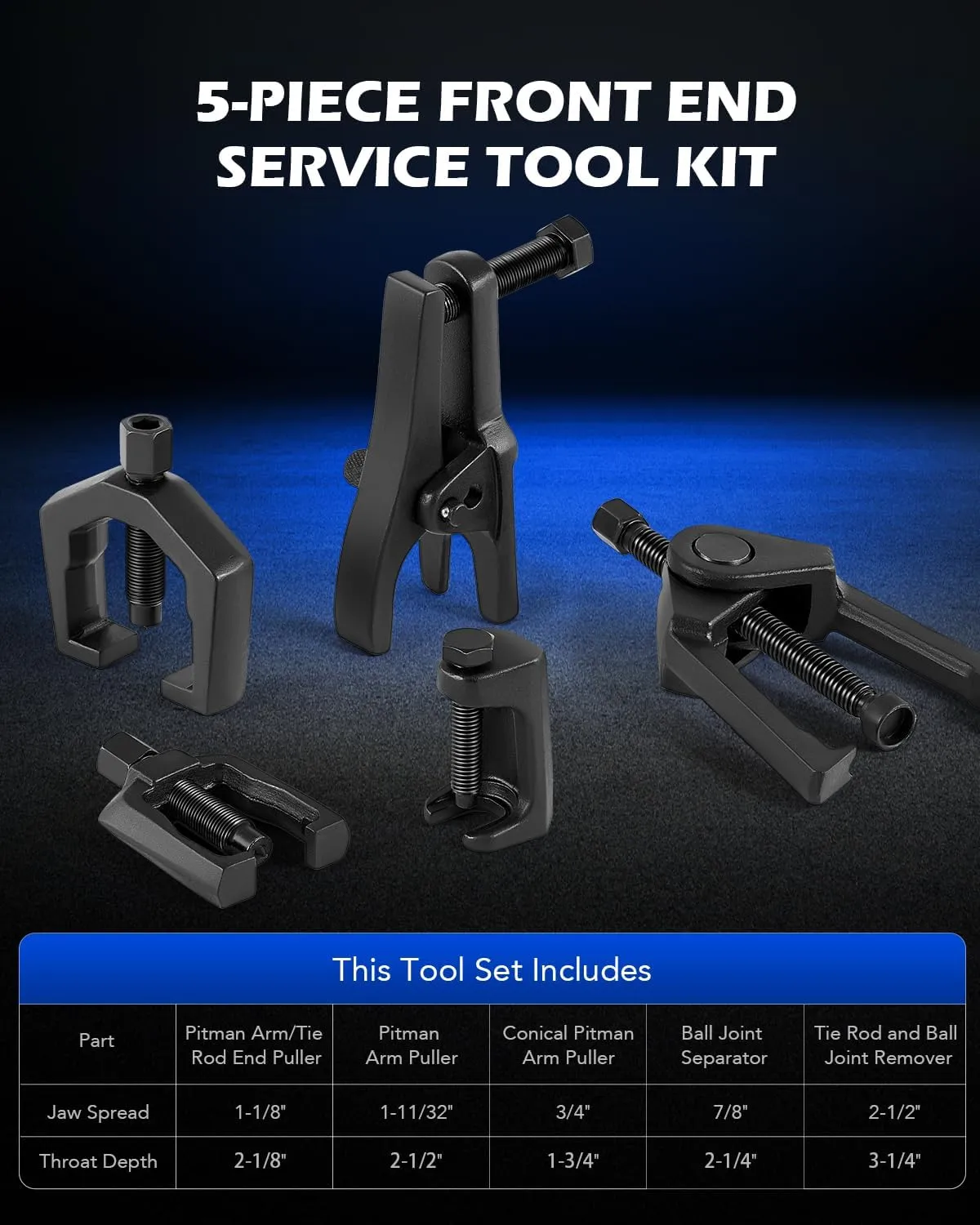 Orion Motor Tech 5-in-1 Ball Joint Separator, Pitman Arm Puller, Tie Rod End Tool Set for Front End Service, Splitter Removal Kit (RB06)