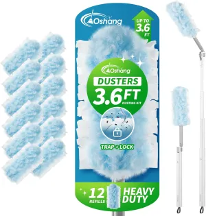oshang Duster Heavy Duty 3.6 ft Extended Handle Dusting Kit - Multi-Surface Cleaning | Home, Office, Furniture, Ceiling Fan | Powerful Dust Removal | Feather Dusters (1 Duster   12 Refills)