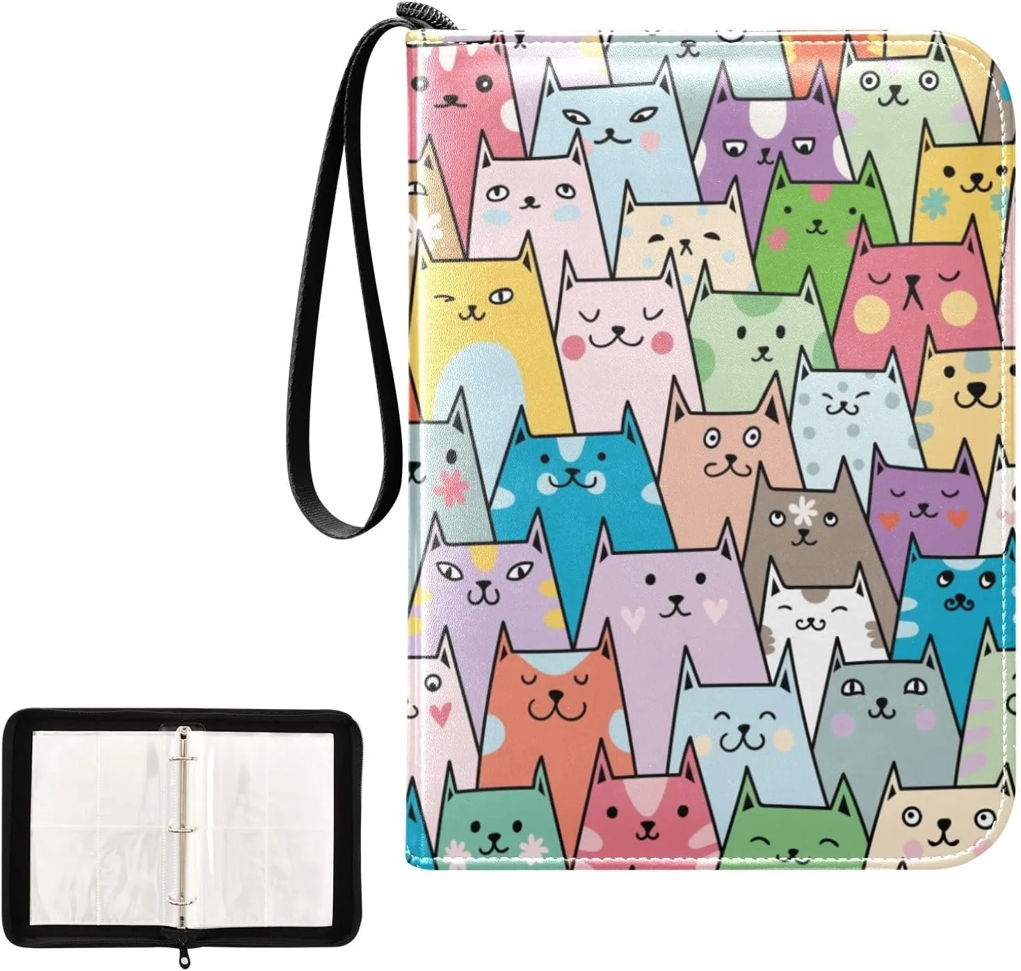 OTVEE Card Binder Cute Colorful Cats Animals Trading Card Album with 50 Removable Sleeves Fits 400 Cards