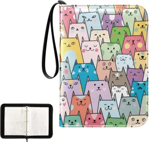 OTVEE Card Binder Cute Colorful Cats Animals Trading Card Album with 50 Removable Sleeves Fits 400 Cards