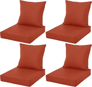 Outdoor Chair Cushions, Waterproof Fade Resistant Deep Seat and Backrest Cushion Set for Patio Furniture, Rust, 22x22 Inch, Set of 4