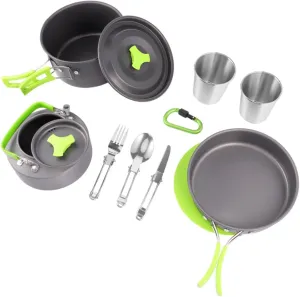 Outdoor Cooking Tool 1 Set of 12 Pcs Camping Pot Set Cooking Kettle Portable Picnic Tableware