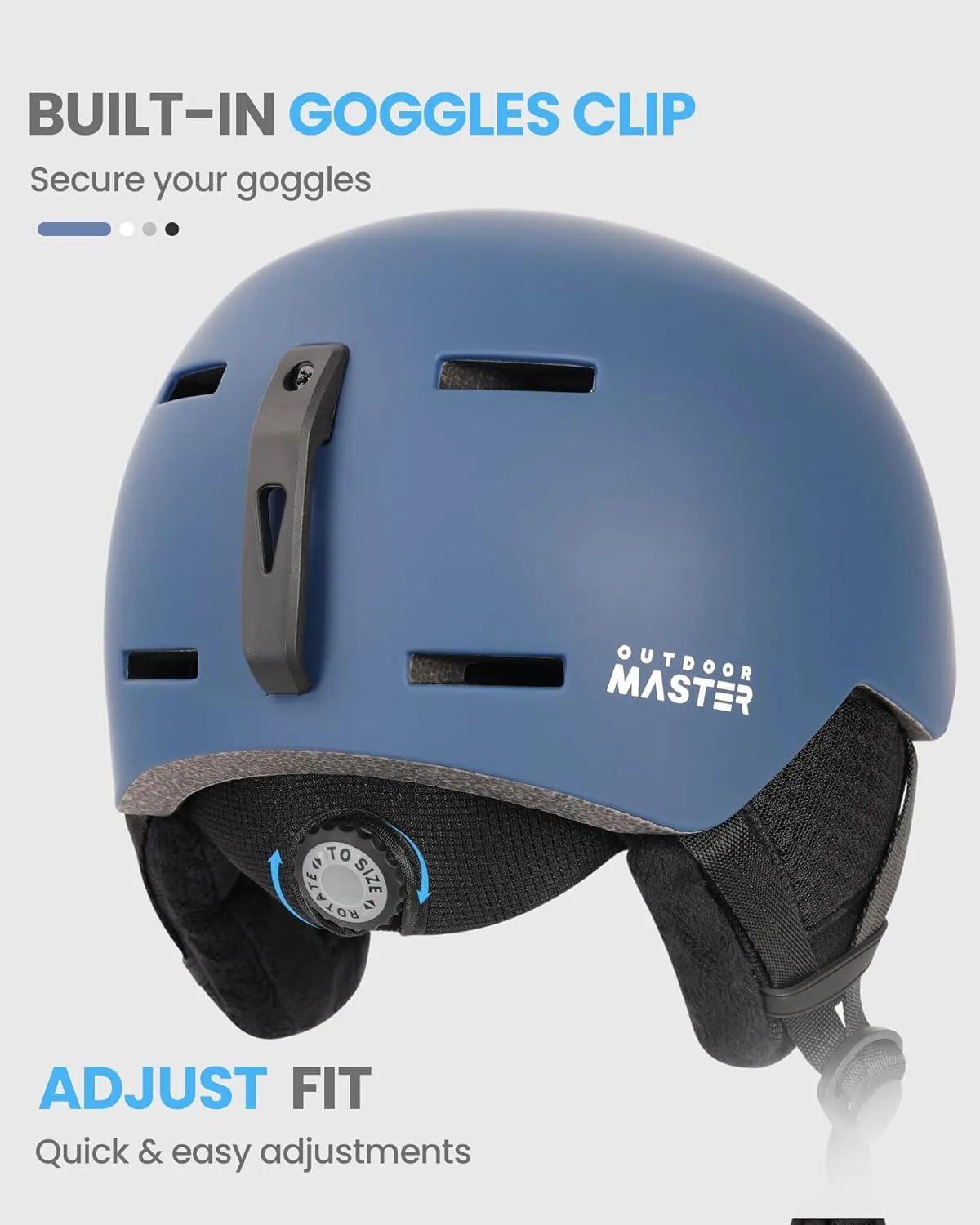 OutdoorMaster Kudu Ski Helmet, Snowboard Helmet for Men & Women - Adjustable Fit, Durable PC Shell & Shock-Absorbing EPS Core - Snow Sport Helmet for Adults & Youth