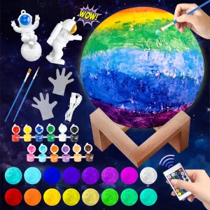 Paint Your Own Moon Lamp Kit, 16 Colors Rechargeable Night Light, Arts and Crafts Kit Art Supplies for Kids Ages 9-12,Valentines Crafts Kit for Teen Girls Boys, DIY Galaxy Lamp for Bedroom Space Decor