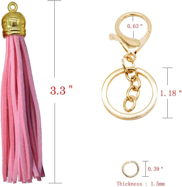 PAMIR TONG 100pcs Faux Suede Leather Bulk Sets Tassels for Decorations, Key Chain, Earring, Cellphone Straps,Jewelry Accessories,DIY Craft (Gold, Keychain)