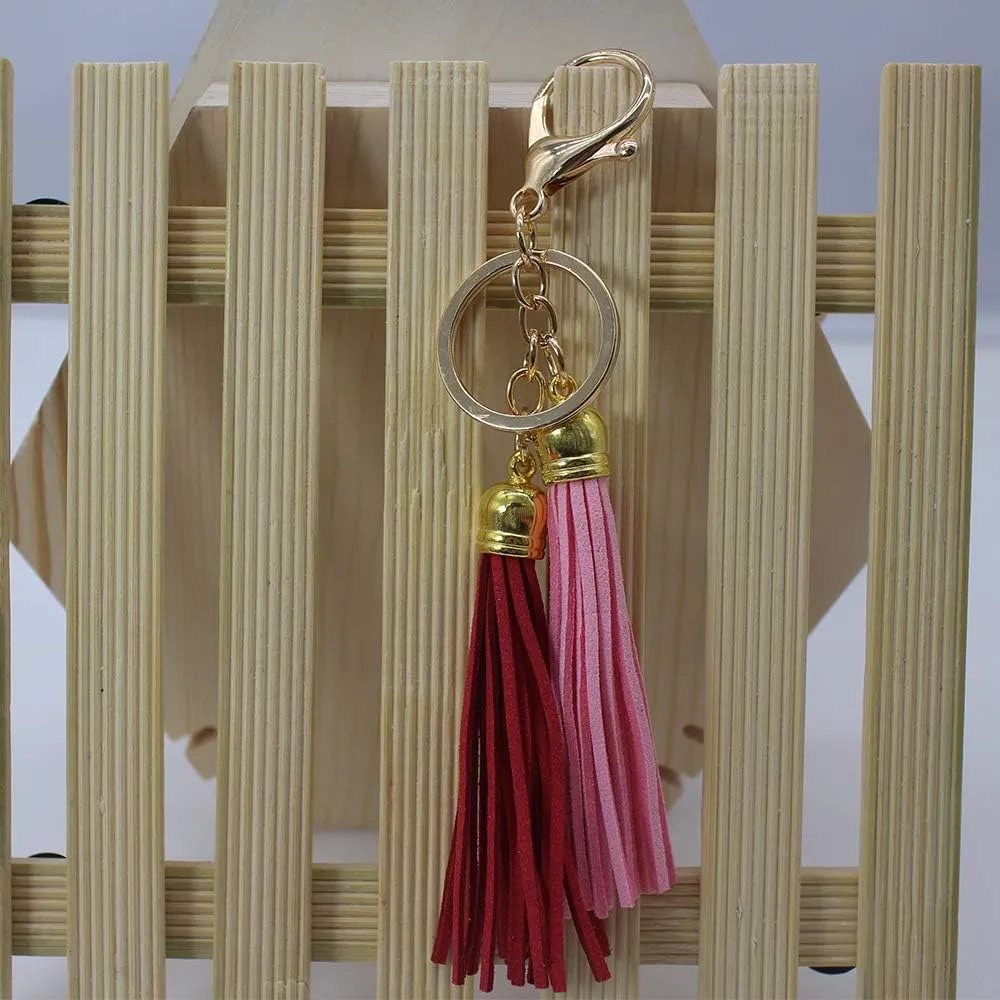 PAMIR TONG 100pcs Faux Suede Leather Bulk Sets Tassels for Decorations, Key Chain, Earring, Cellphone Straps,Jewelry Accessories,DIY Craft (Gold, Keychain)