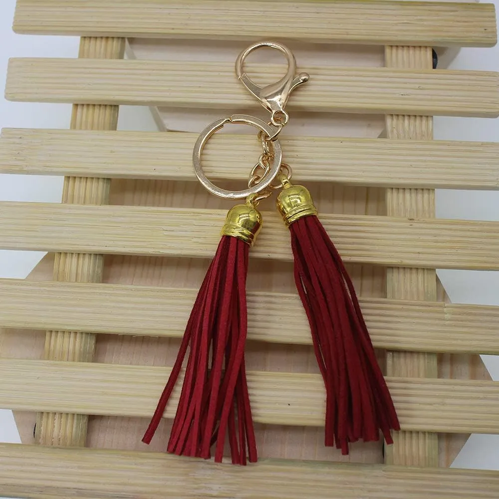PAMIR TONG 100pcs Faux Suede Leather Bulk Sets Tassels for Decorations, Key Chain, Earring, Cellphone Straps,Jewelry Accessories,DIY Craft (Gold, Keychain)