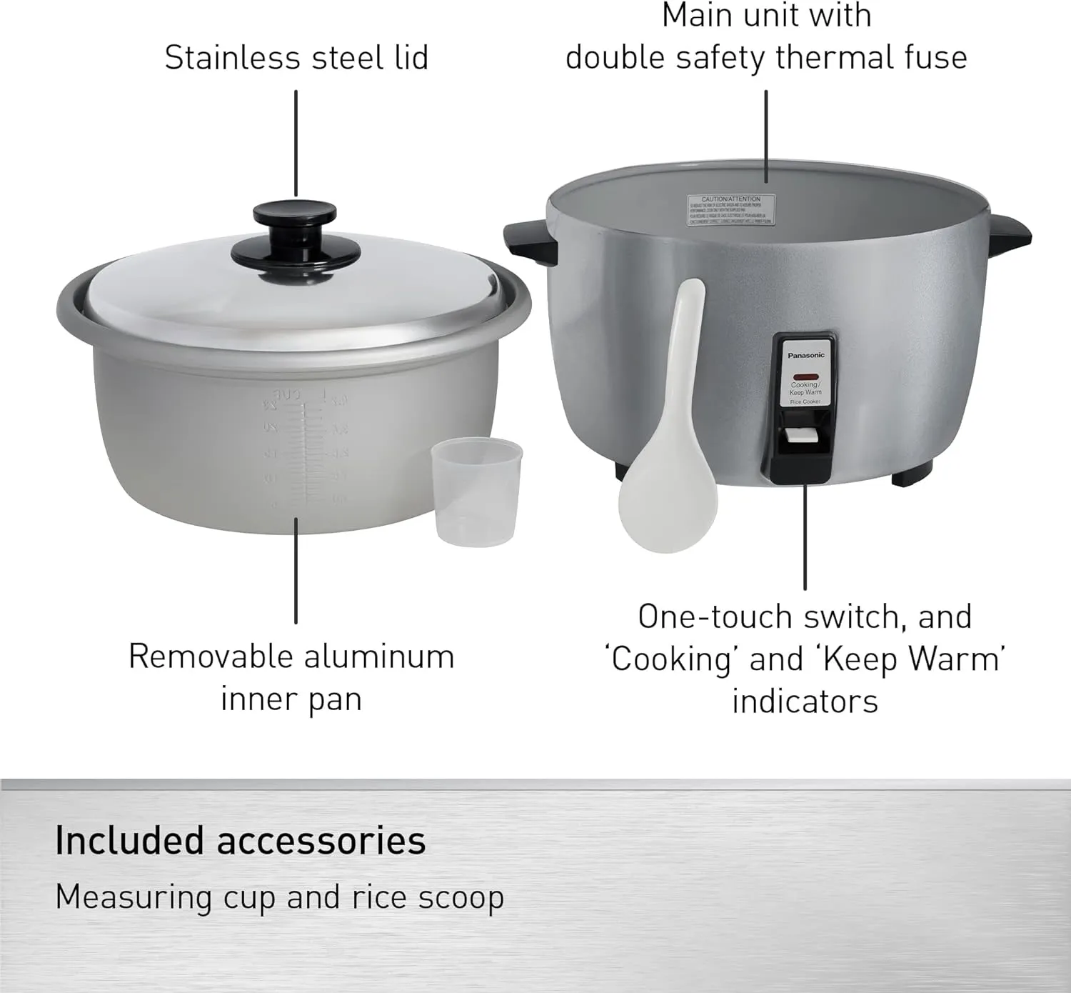 Panasonic Commercial Rice Cooker, Large Capacity 46-Cup (Cooked), 23-Cup (Uncooked) with One-Touch Operation and 8-Hour Keep Warm - SR-42HZP - Silver