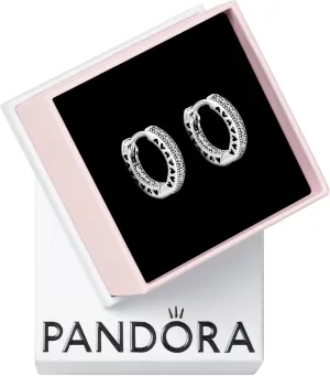 PANDORA Pavé Heart Hoop Earrings - Elegant Earrings for Women - Gift for Her - Made with Sterling Silver & Cubic Zirconia - With Gift Box