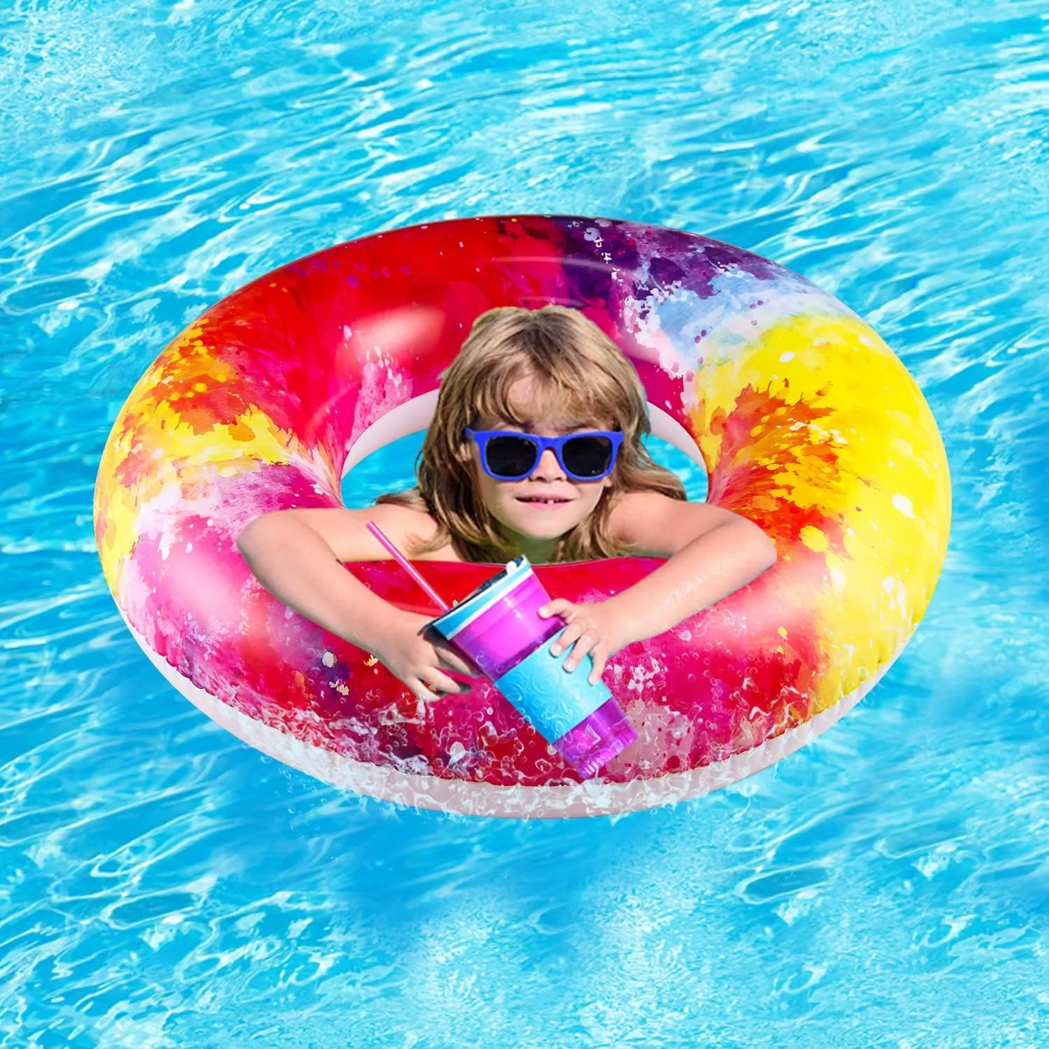 Parentswell 6PCS Big Pool Floats Tubes: Inflatable Pool Floats Swimming Rings with Beach Balls - Brightly Colored Pool Floaties Party Toys, Pool Toys for Kids Adults