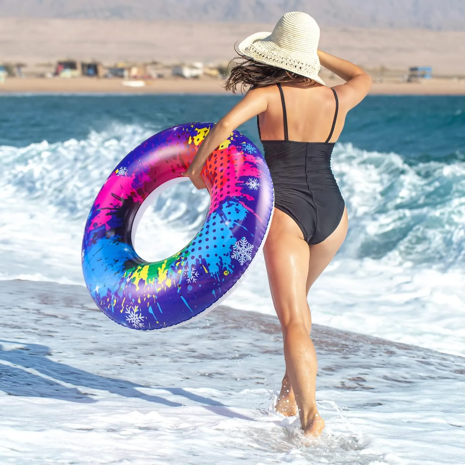 Parentswell 6PCS Big Pool Floats Tubes: Inflatable Pool Floats Swimming Rings with Beach Balls - Brightly Colored Pool Floaties Party Toys, Pool Toys for Kids Adults