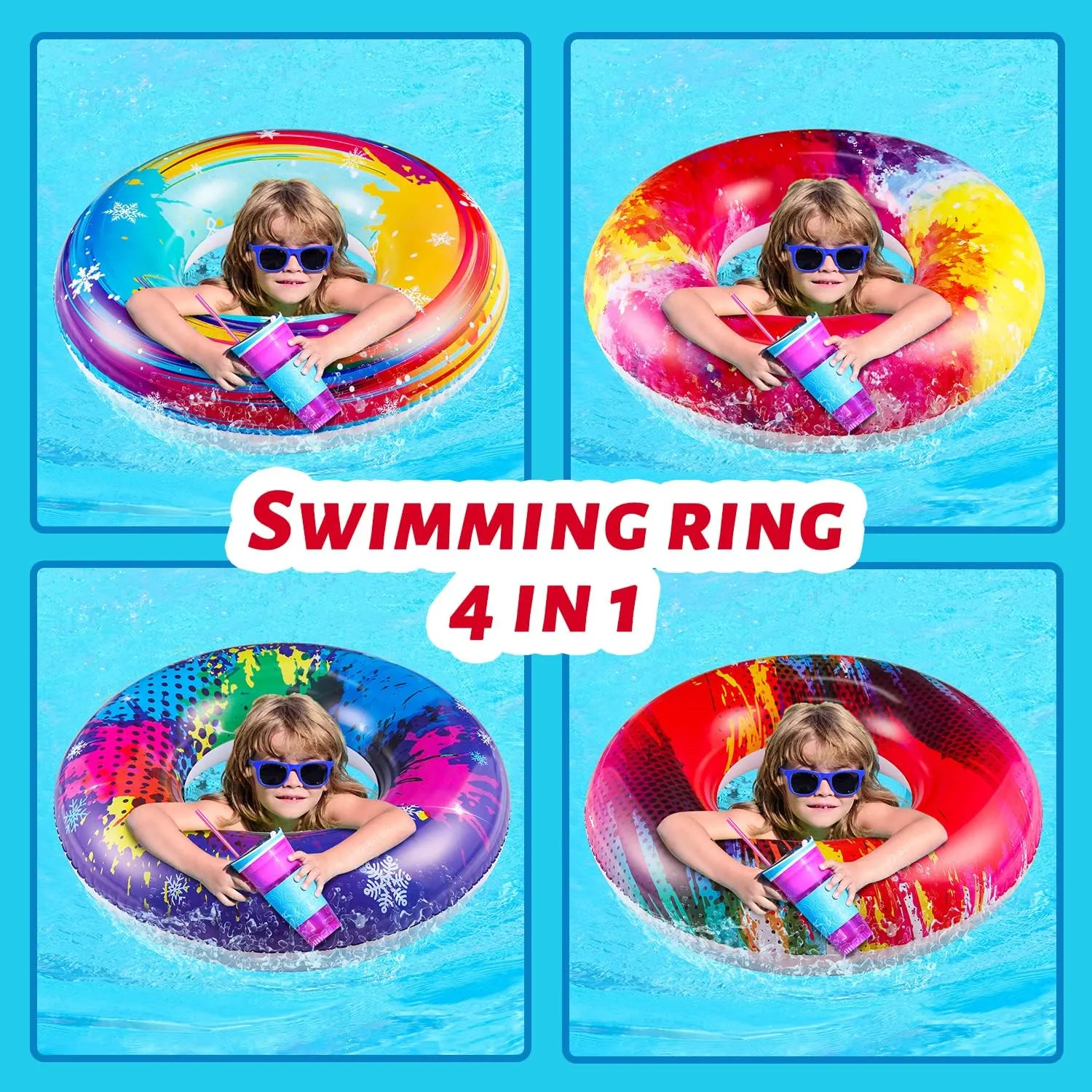 Parentswell 6PCS Big Pool Floats Tubes: Inflatable Pool Floats Swimming Rings with Beach Balls - Brightly Colored Pool Floaties Party Toys, Pool Toys for Kids Adults
