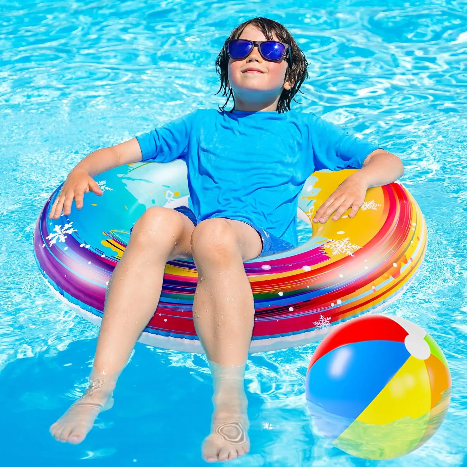 Parentswell 6PCS Big Pool Floats Tubes: Inflatable Pool Floats Swimming Rings with Beach Balls - Brightly Colored Pool Floaties Party Toys, Pool Toys for Kids Adults