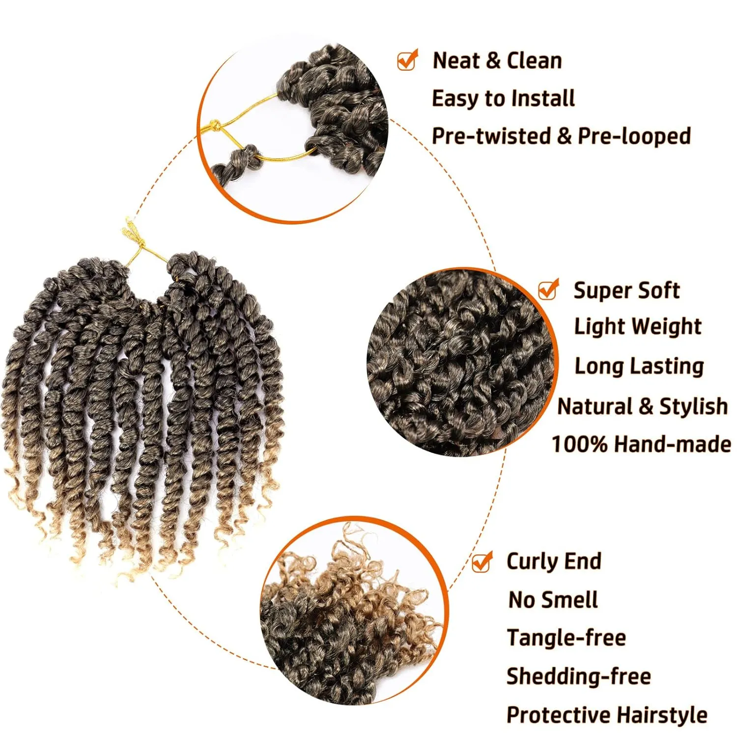 Passion Twist Crochet Hair 10 Inch Pre-twisted Passion Twist Crochet Braids for Women Kids Pre-looped Short Curly Crochet Hair Bohemian Synthetic Hair Extensions 8 packs 1B/27