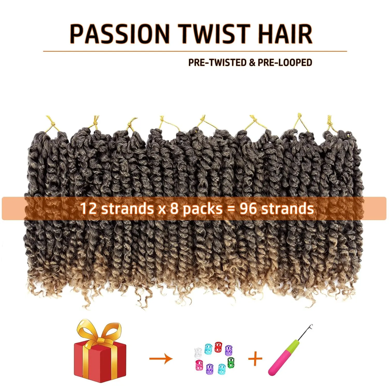 Passion Twist Crochet Hair 10 Inch Pre-twisted Passion Twist Crochet Braids for Women Kids Pre-looped Short Curly Crochet Hair Bohemian Synthetic Hair Extensions 8 packs 1B/27