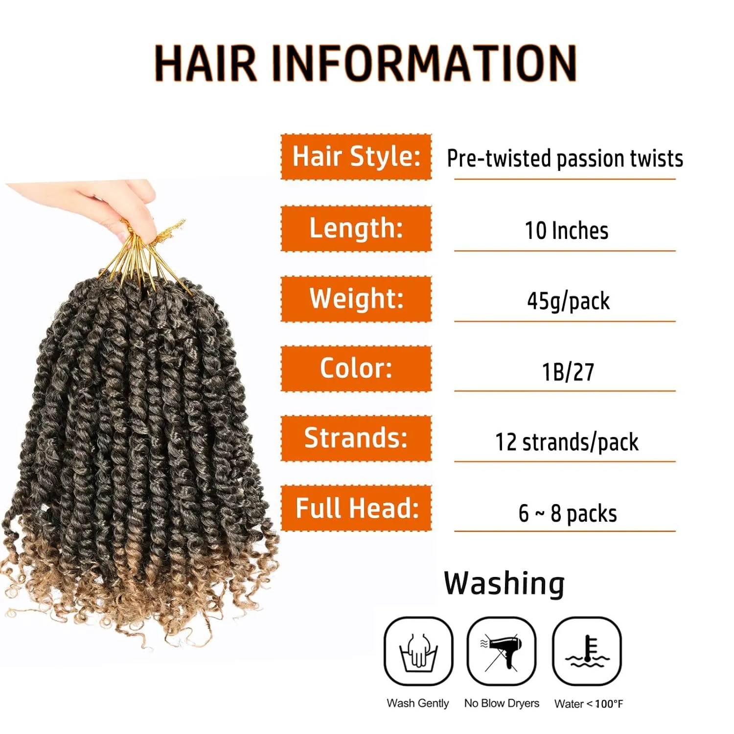Passion Twist Crochet Hair 10 Inch Pre-twisted Passion Twist Crochet Braids for Women Kids Pre-looped Short Curly Crochet Hair Bohemian Synthetic Hair Extensions 8 packs 1B/27