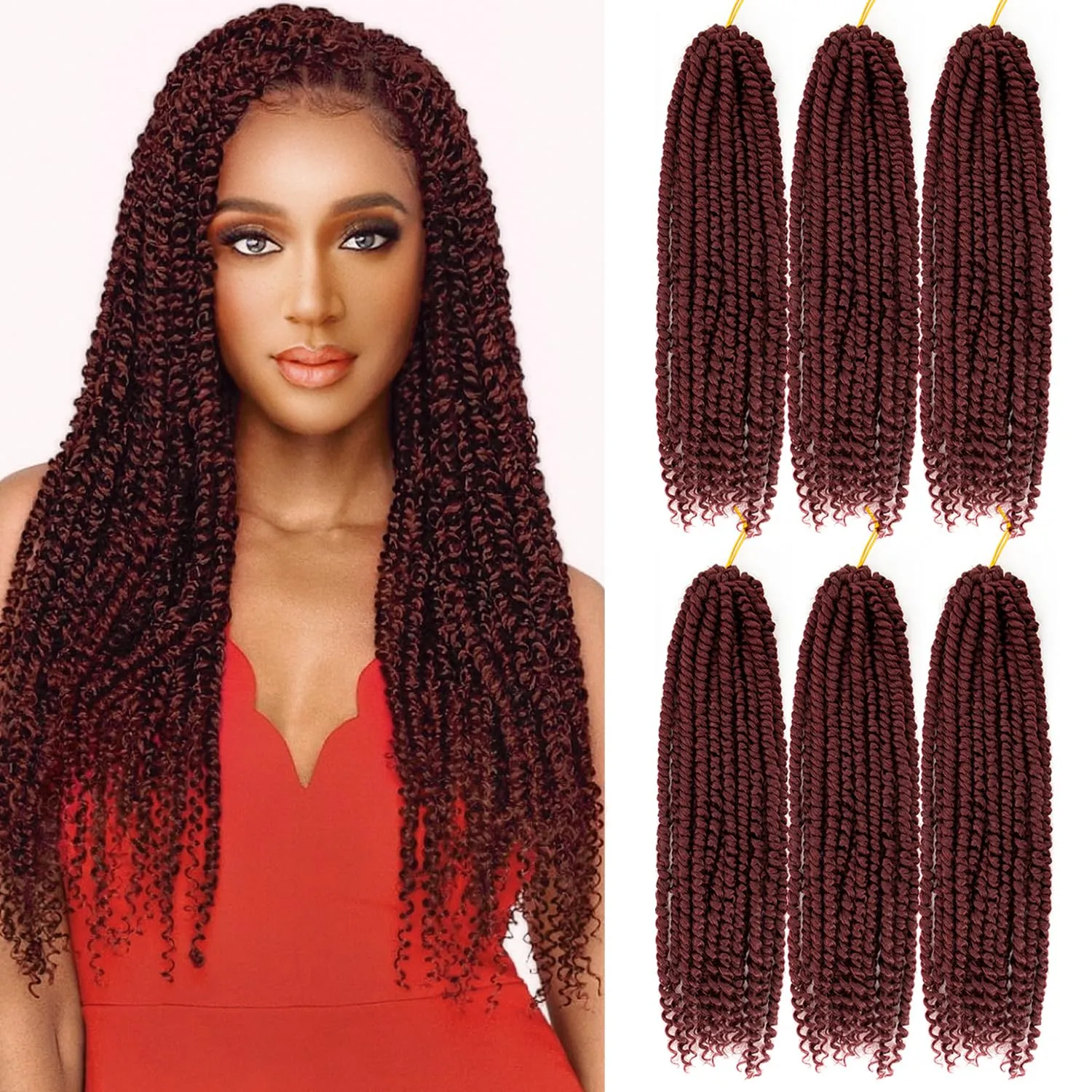 Passion Twist Crochet Hair 18inch 96 Stands Passion Twists Braiding Hair 6 Packs Synthetic Passion Twist Crochet Braids Hair Extensions (118# Reddish Brown, 18 Inch (Pack of 6))