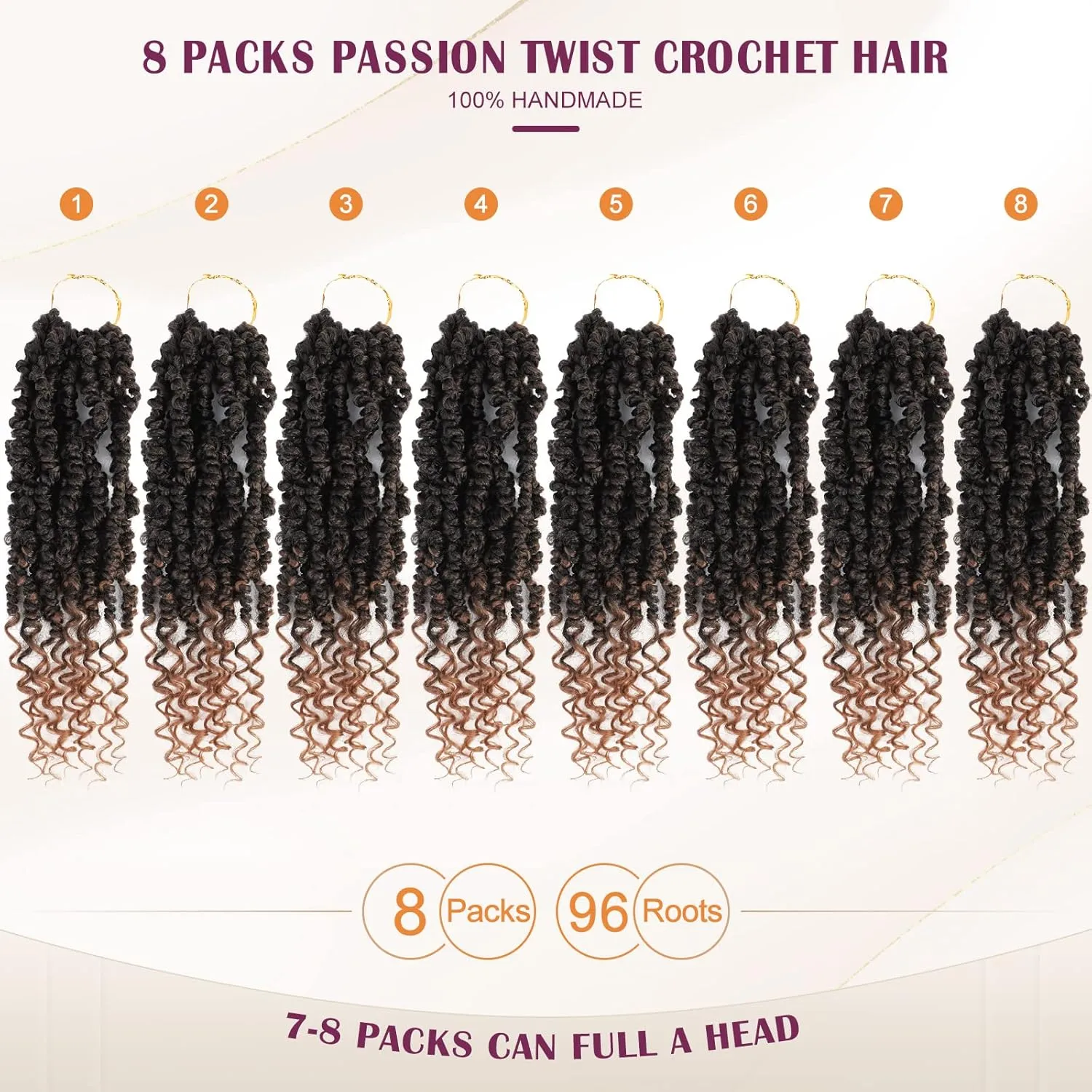 Passion Twist Crochet Hair, Pretwisted Passion Crochet Hair 12 Inch, Passion Twist Crochet Hair 8 Packs Prelooped Passion Twist Hair, Short Pre Looped Crochet Hair for Black Women(1B/30)