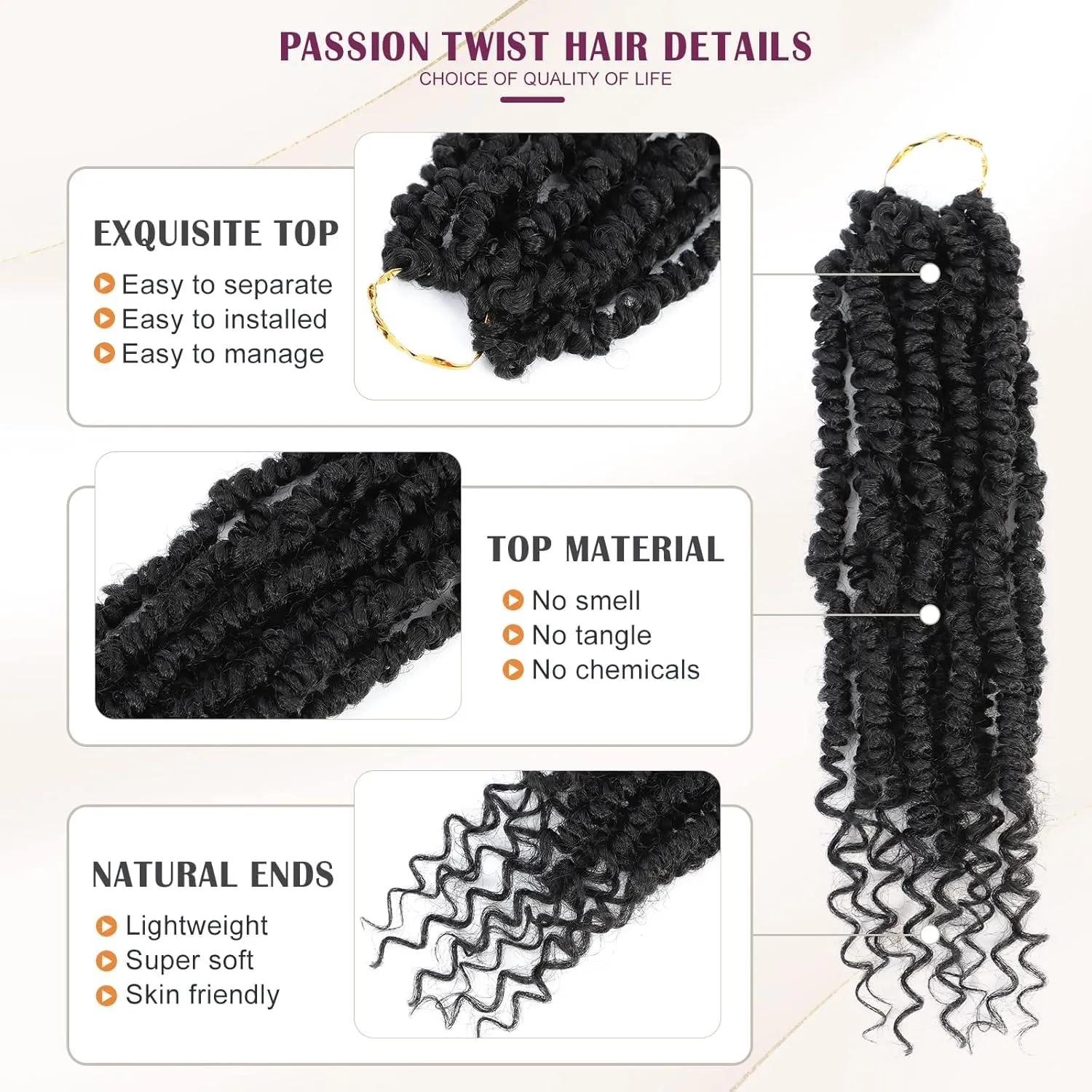 Passion Twist Crochet Hair, Pretwisted Passion Crochet Hair 12 Inch, Passion Twist Crochet Hair 8 Packs Prelooped Passion Twist Hair, Short Pre Looped Crochet Hair for Black Women(2#)
