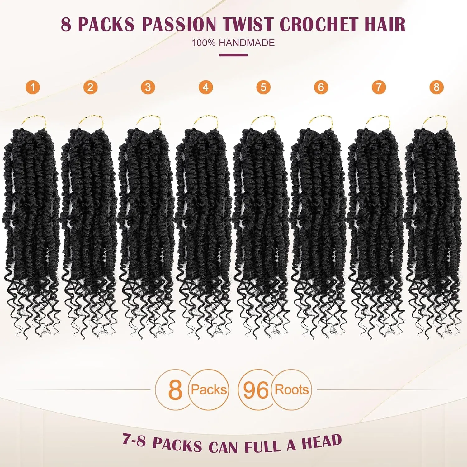 Passion Twist Crochet Hair,Passion Twist Hair 12 Inch,8 Packs Pre-twist Passion Twist Hair,Short Passion Twist Crochet Braids,Pre Looped Crochet Hair For Black Women(1B)