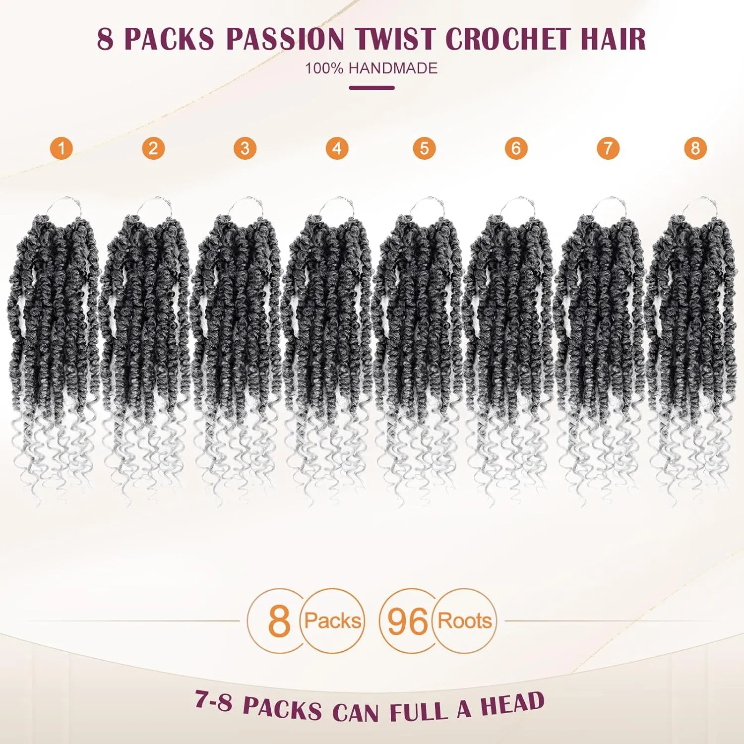 Passion Twist Crochet Hair,Pretwisted Crochet Hair 12 Inch Passion Twist Hair,Passion Twist Crochet Hair 8 Packs Pretwisted Passion Twist Hair,Short Pre Looped Crochet Hair for Black Women(1B/gray)