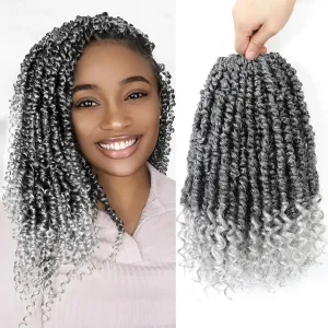 Passion Twist Crochet Hair,Pretwisted Crochet Hair 12 Inch Passion Twist Hair,Passion Twist Crochet Hair 8 Packs Pretwisted Passion Twist Hair,Short Pre Looped Crochet Hair for Black Women(1B/gray)
