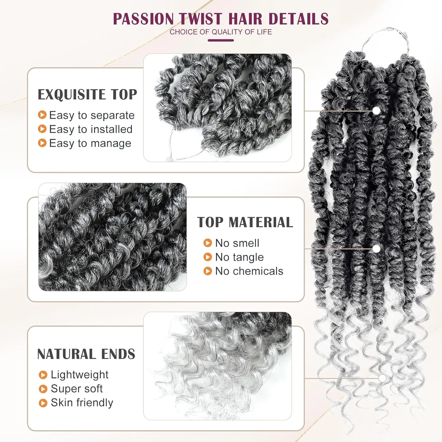 Passion Twist Crochet Hair,Pretwisted Crochet Hair 12 Inch Passion Twist Hair,Passion Twist Crochet Hair 8 Packs Pretwisted Passion Twist Hair,Short Pre Looped Crochet Hair for Black Women(1B/gray)