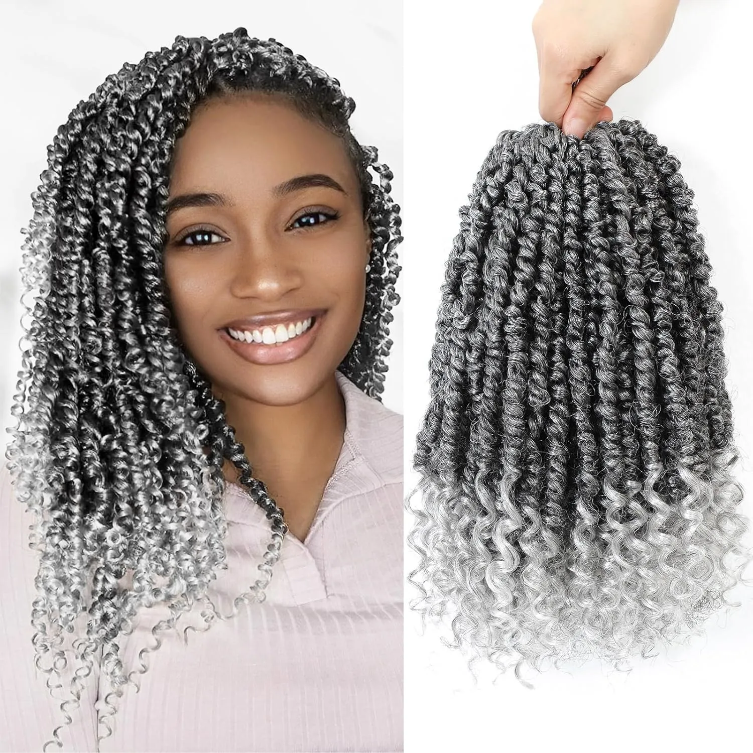 Passion Twist Crochet Hair,Pretwisted Crochet Hair 12 Inch Passion Twist Hair,Passion Twist Crochet Hair 8 Packs Pretwisted Passion Twist Hair,Short Pre Looped Crochet Hair for Black Women(1B/gray)