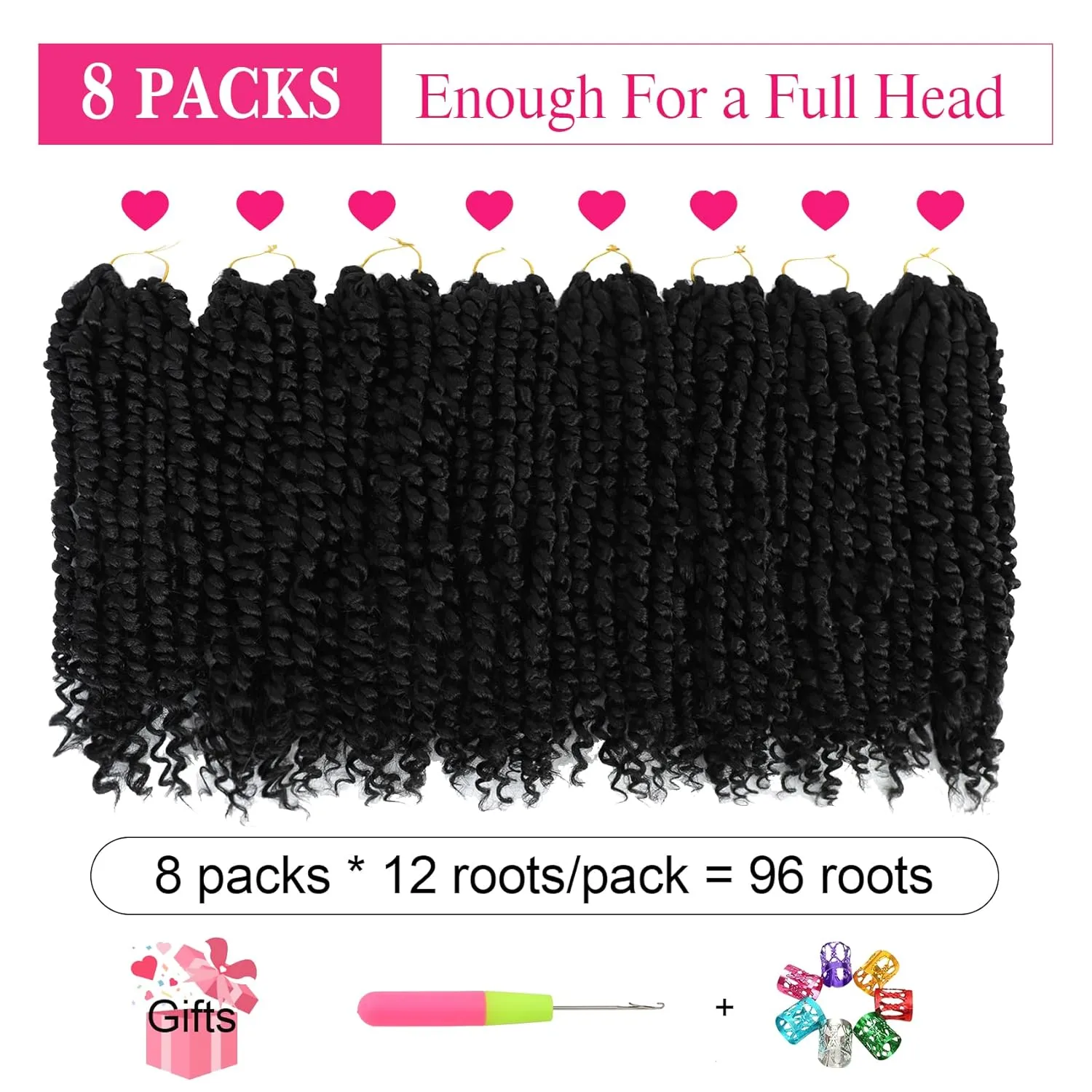 Passion Twist Hair 10 Inch 8 Packs, Pre Twisted Passion Twist Crochet Hair For Black Women, Pre Looped Passion Twist Curly Crochet Hair, Short Crochet Passion Twist Hair (10 Inch (Pack of 8), 1#)