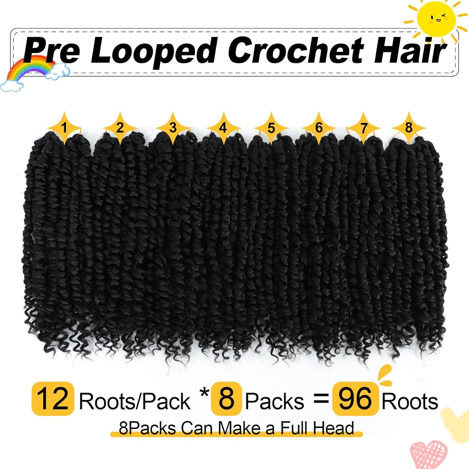 Passion Twist Hair 10 Inch 8 Packs, Pre Twisted Passion Twist Crochet Hair For Black Women, Pre Looped Passion Twist Curly Crochet Hair, Short Crochet Passion Twist Hair (10 Inch (Pack of 8), 1B#)