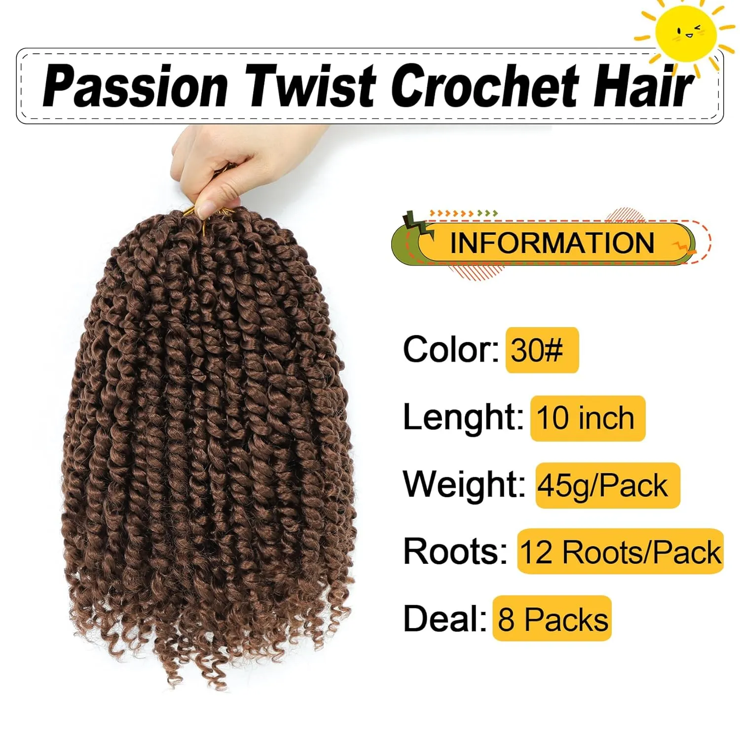 Passion Twist Hair 10 Inch 8 Packs, Pre Twisted Passion Twist Crochet Hair For Black Women, Pre Looped Passion Twist Curly Crochet Hair, Short Crochet Passion Twist Hair (10 Inch (Pack of 8), 30#)