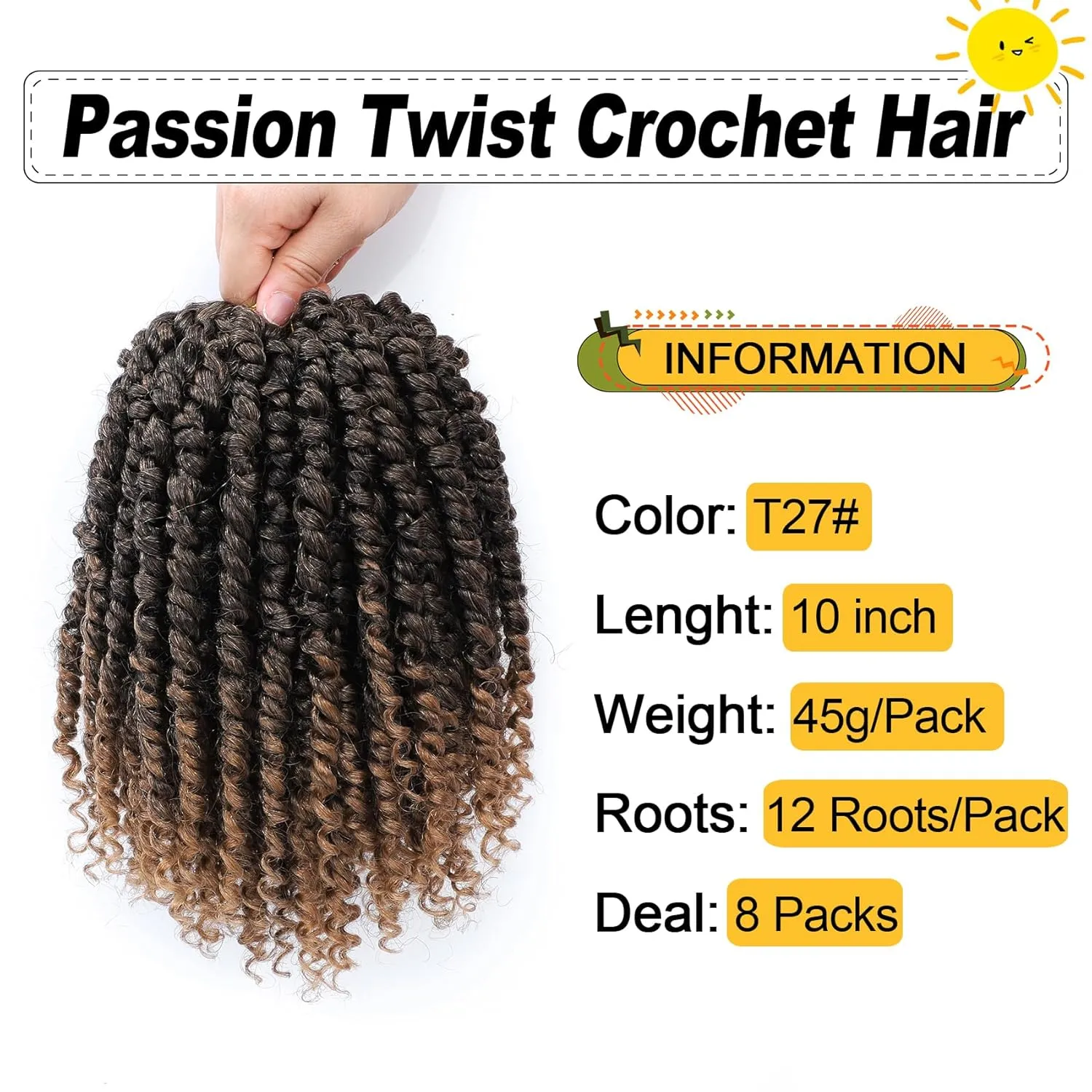 Passion Twist Hair 10 Inch 8 Packs, Pre Twisted Passion Twist Crochet Hair For Black Women, Pre Looped Passion Twist Curly Crochet Hair, Short Crochet Passion Twist Hair (10 Inch (Pack of 8), T27#)