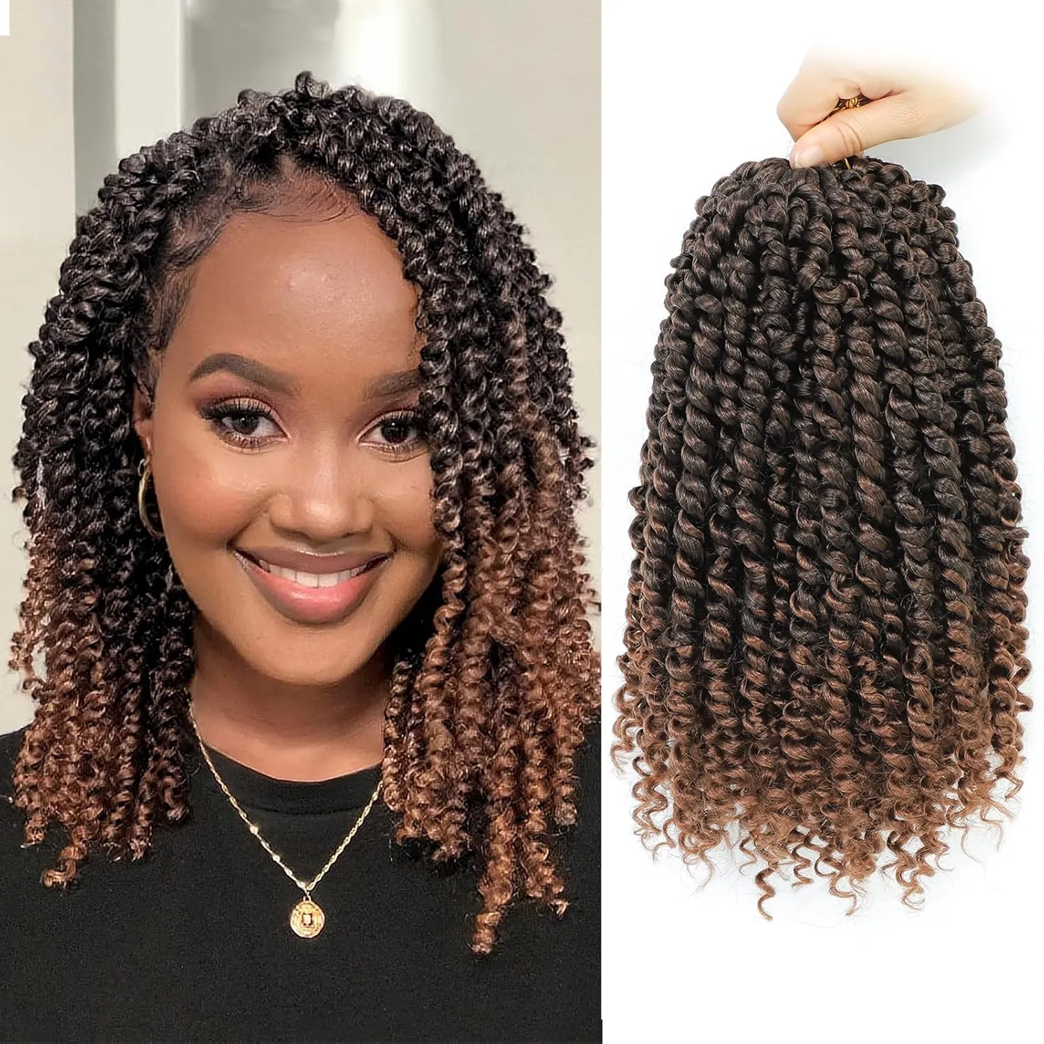 Passion Twist Hair 10 Inch 8 Packs, Pre Twisted Passion Twist Crochet Hair For Black Women, Pre Looped Passion Twist Curly Crochet Hair, Short Crochet Passion Twist Hair (10 Inch (Pack of 8), T30#)