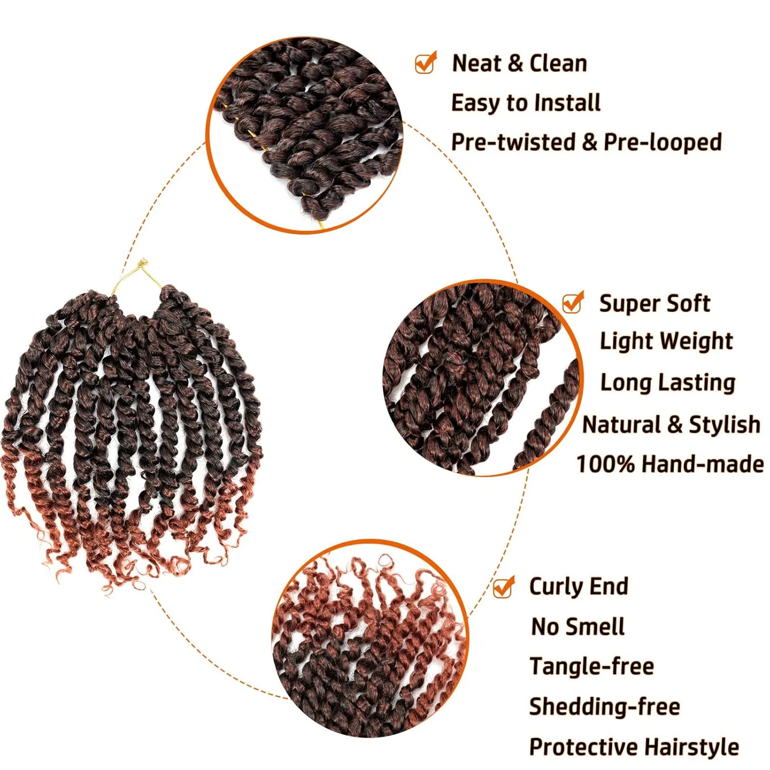 Passion Twist Hair 10 Inch 8 Packs Pre-twisted Passion Twist Crochet Hair for Women Kids Pre-looped Water Wave Crochet Braids Bohemian Curly Crochet Hair Extensions 1B/350