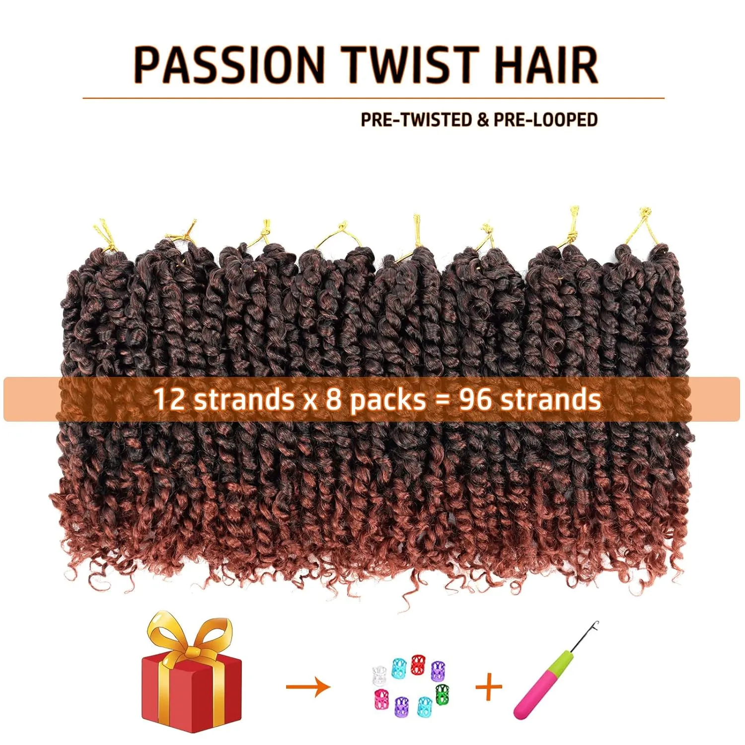 Passion Twist Hair 10 Inch 8 Packs Pre-twisted Passion Twist Crochet Hair for Women Kids Pre-looped Water Wave Crochet Braids Bohemian Curly Crochet Hair Extensions 1B/350